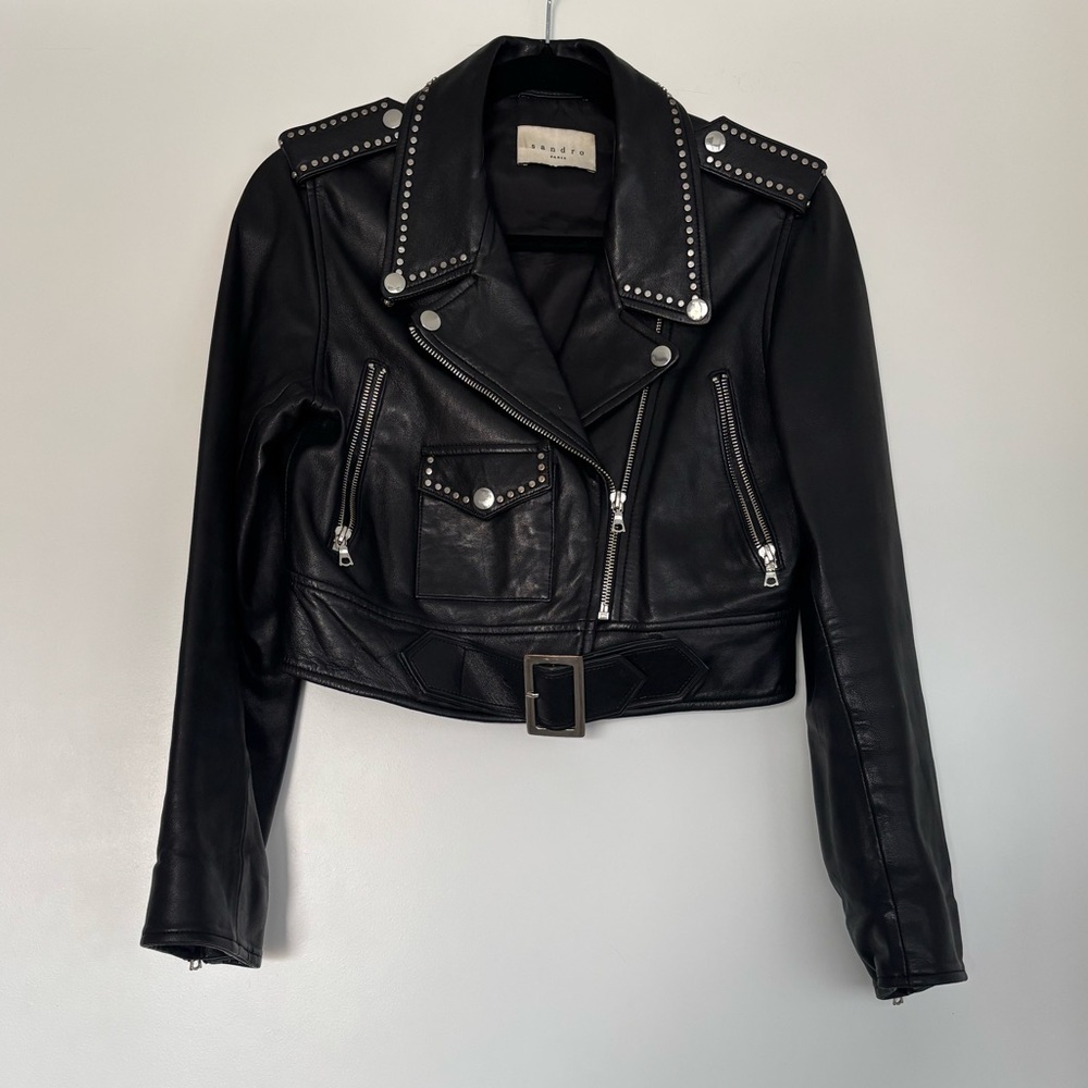 Sandro Studded Black Leather Jacket in size small